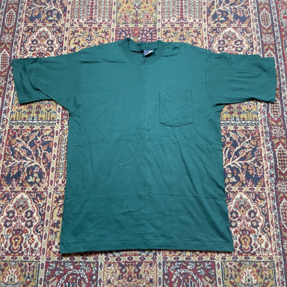 VTG DS NWOT Honors Forest Green Pocket T-Shirt Single Stitch Made in USA Mens L